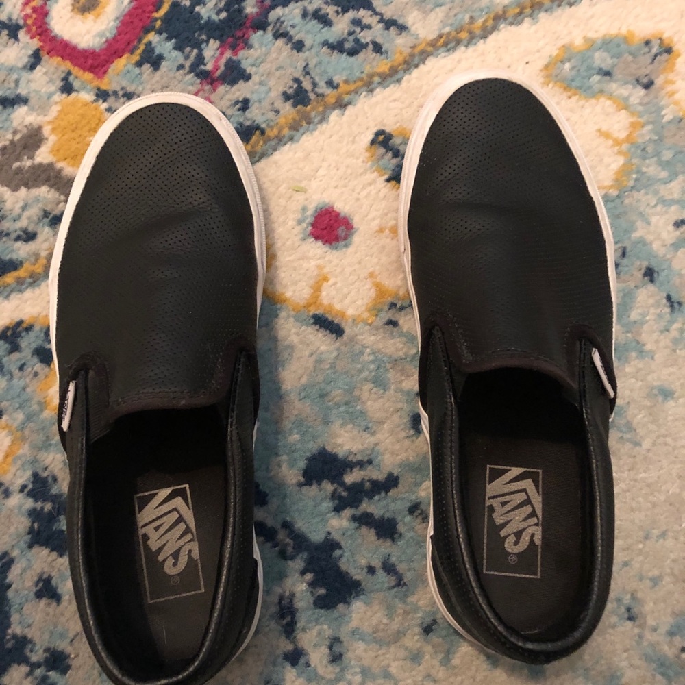 PERF LEATHER SLIP-ON womens 8.5 Vans, black shoes, worn a few times